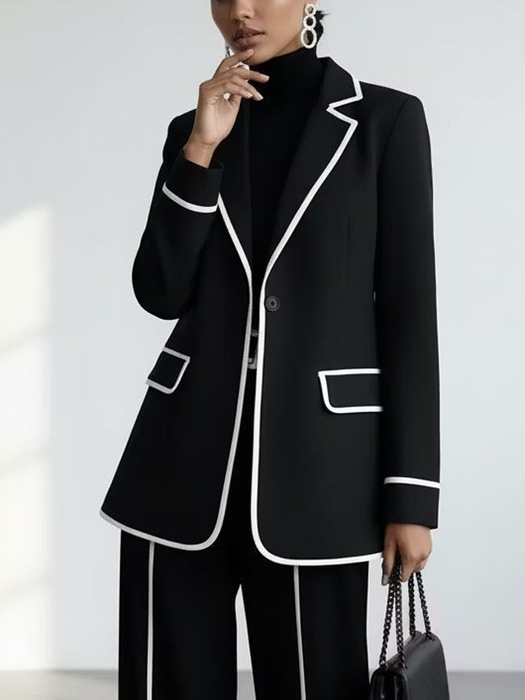 Clementina | Complete Blazer and Trousers with Contrast Trim, Black