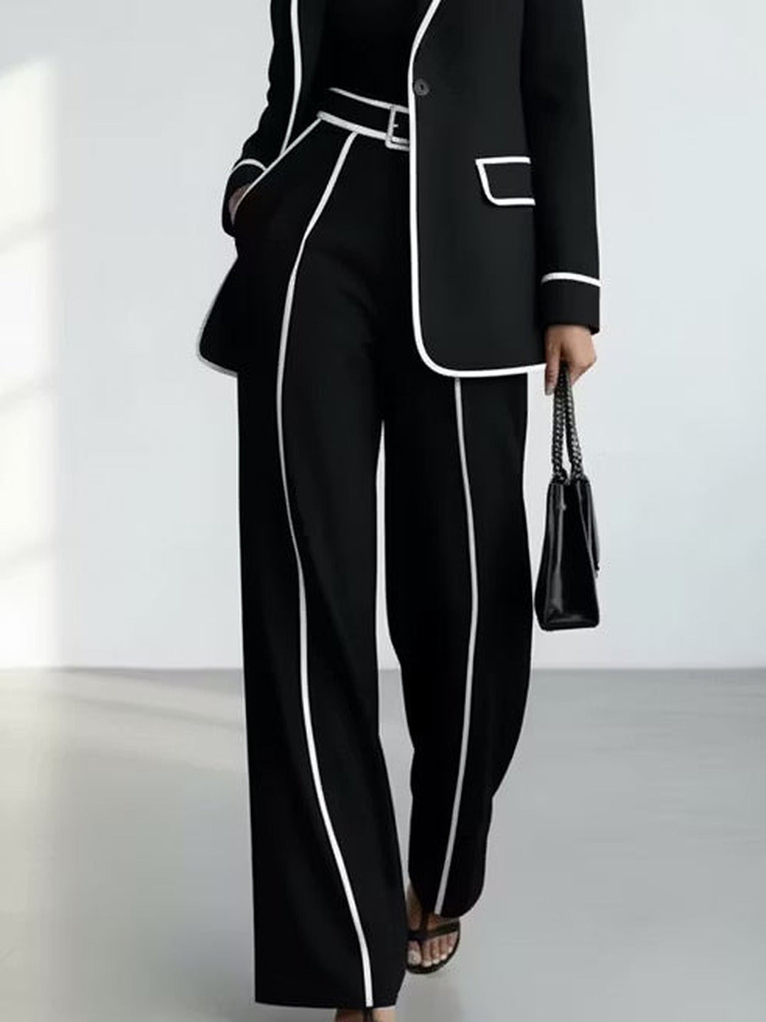 Clementina | Complete Blazer and Trousers with Contrast Trim, Black