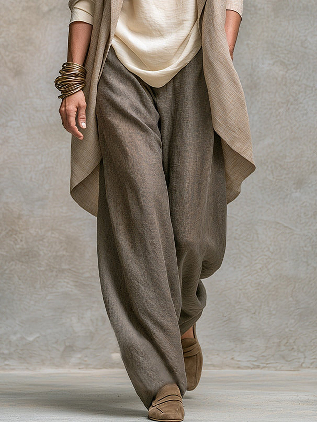 Flaminia | Three-Piece Set with Palazzo Trousers, Beige and Grey