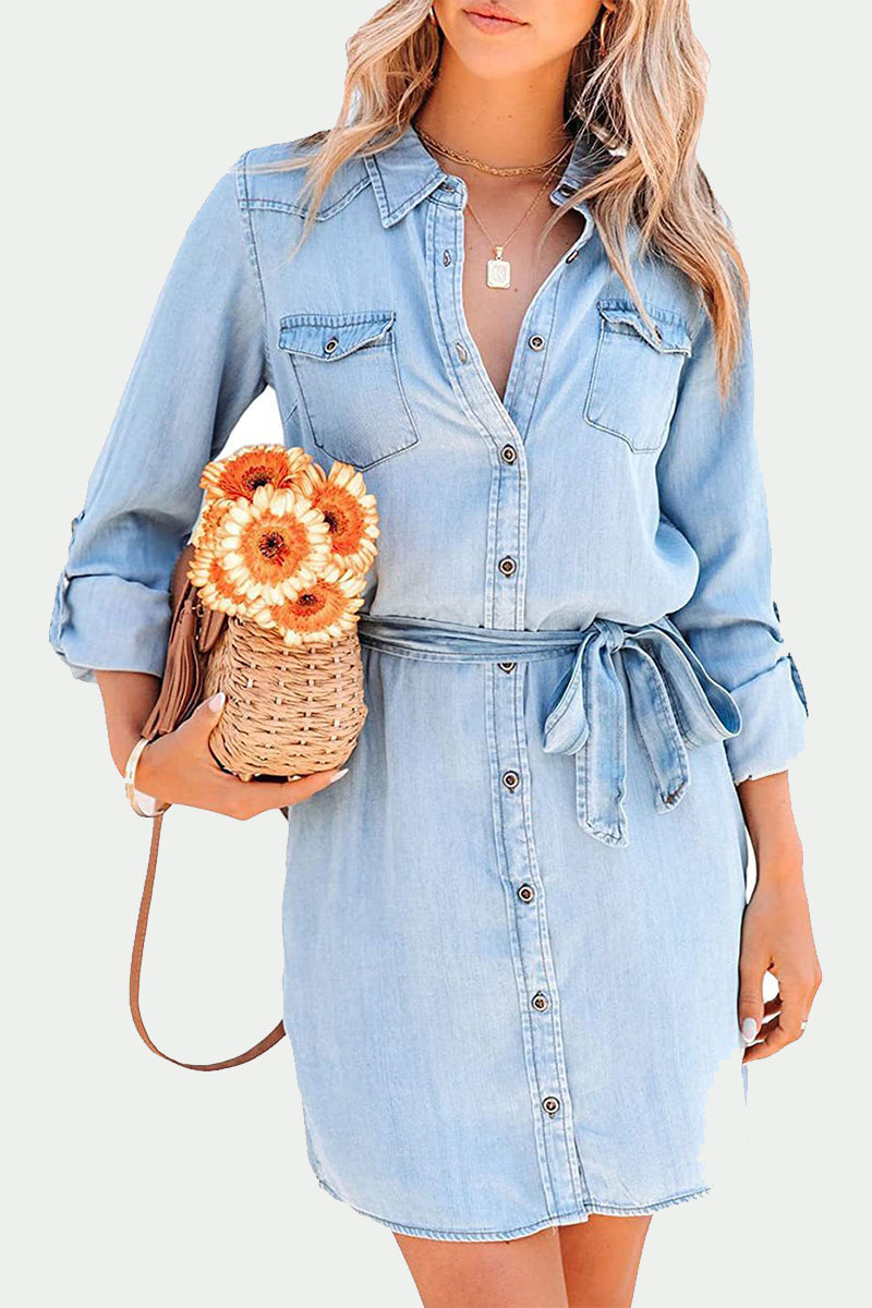 Zoe | Denim Shirt Dress Button Down - Lumina