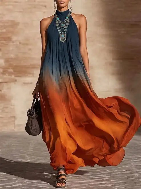 Paula | Abito lungo sfumato con scollo halter a V