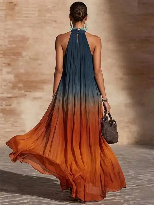 Paula | Abito lungo sfumato con scollo halter a V