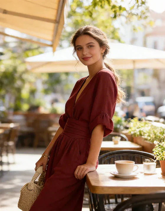 Daniela | Abito elegante con scollo a V e gonna ampia