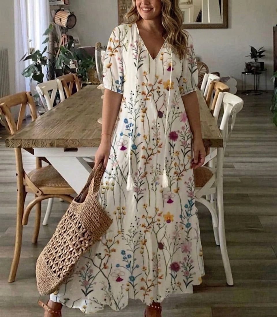 Elena | Abito boho con copertura sulla pancia